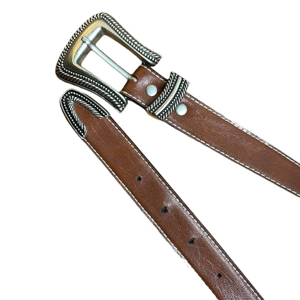 Western Vegan Leather Brown and Silver belt small
